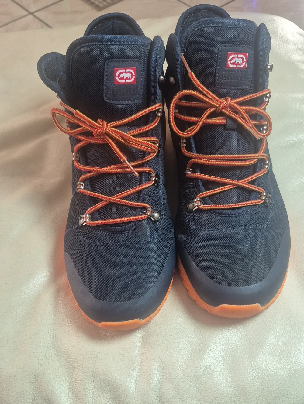 Men's Navy and Orange High-Top Outdoor Sneakers